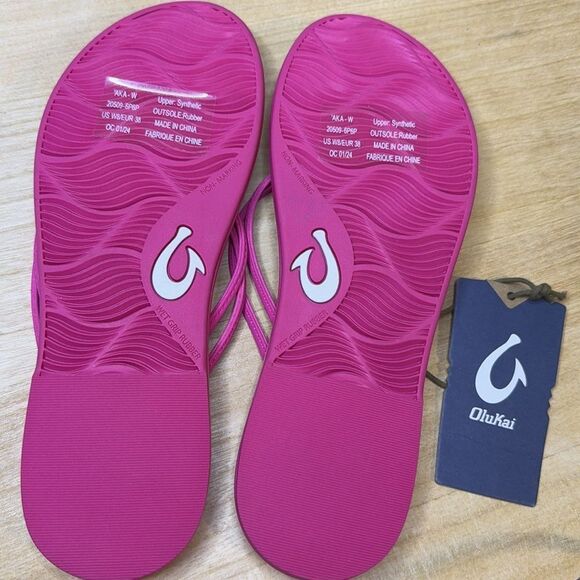 NWT- Olukai-Aka Sandals in Pink Plumeria (hot pink) - Womens size 8 - Picture 8 of 9
